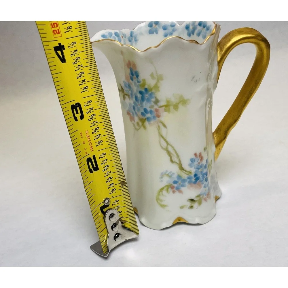 H&CO Haviland Limoges France Porcelain Creamer Blue Flowers Gold Trim Montgomery